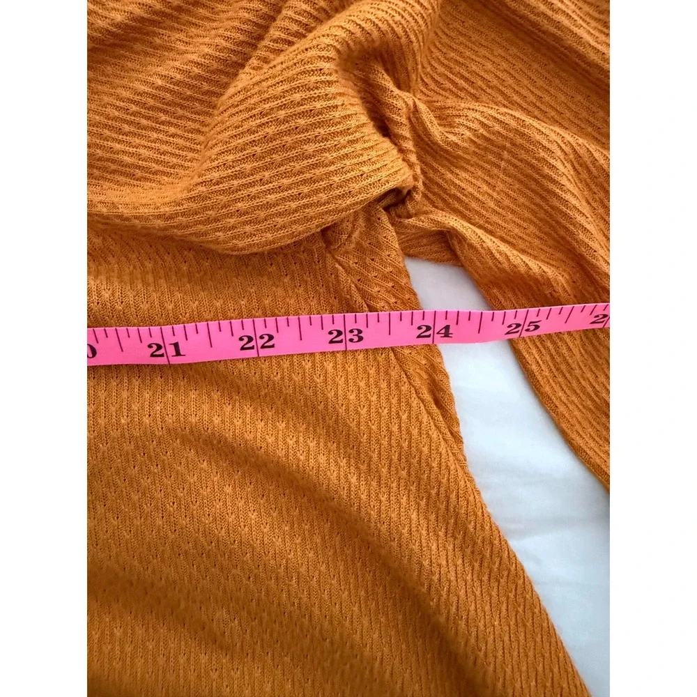 Free People Mustard Waffle Knit Henley Babydoll Puff Sleeve Boho Top M